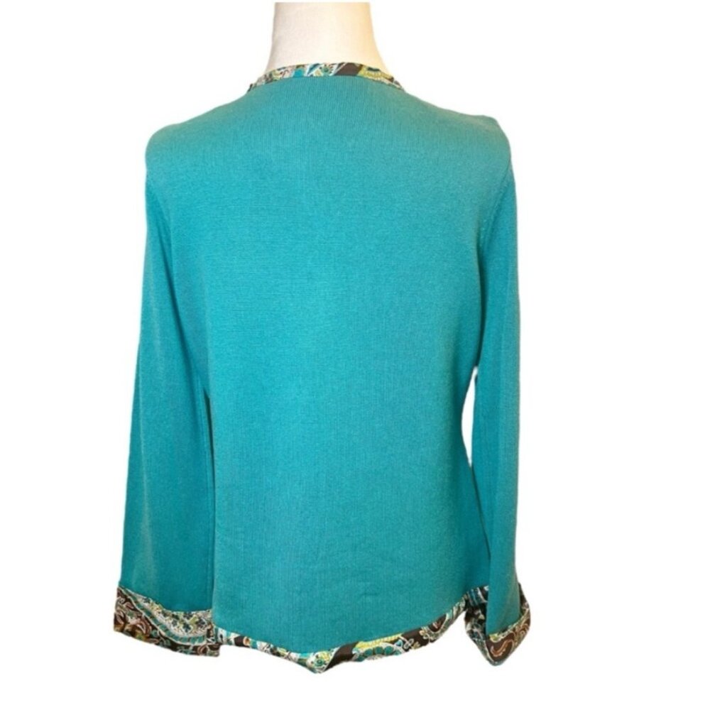 Vintage Cashmere Silk Teal Cardigan Paisley Trim Boho - Picture 3 of 9